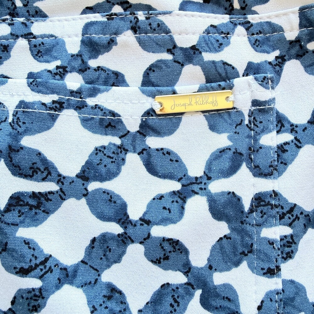 Joseph Ribkoff Trouser Ankle Straight Geometric Print Teacher White Blue Size 10 - Picture 7 of 9